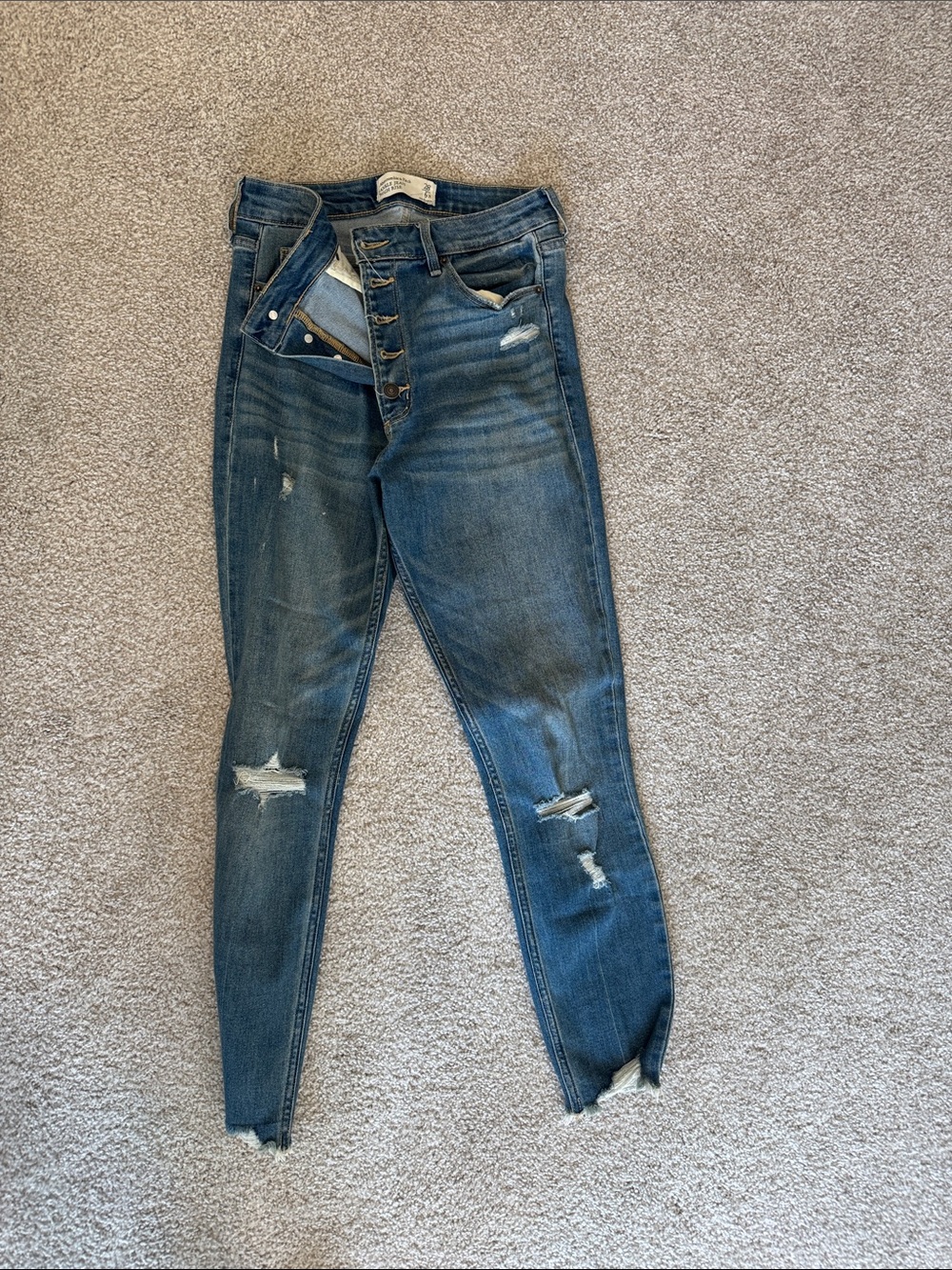 Abercrombie & Fitch Women's Distressed Dark Blue Skinny Jeans